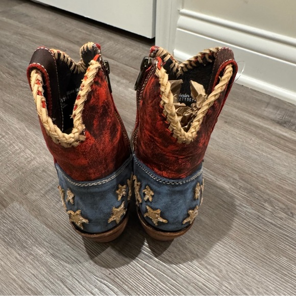 Liberty Black Azul Americana Flag Leather Cowboy Western Bootie Boots - Picture 8 of 13